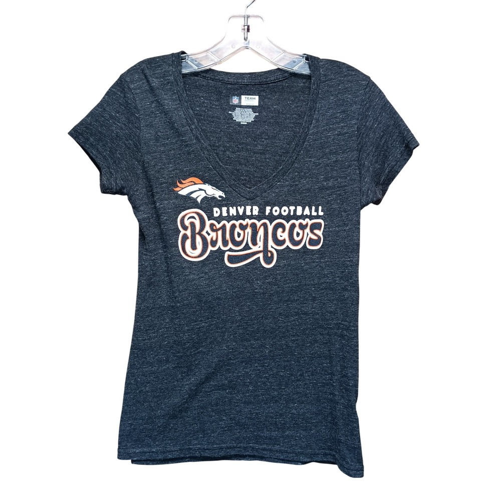 NFL‎ Team Apparel Denver Broncos Womens M V-Neck T-Shirt Charcoal Grey Heather
